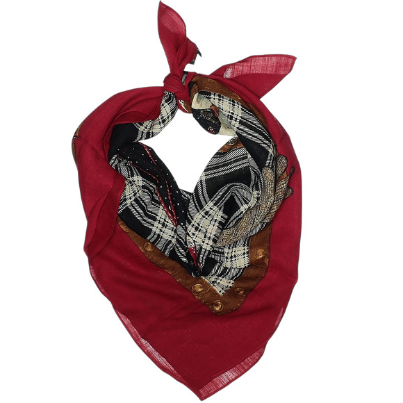 LAUREN RALPH LAUREN square plaid wool retro winter ski sled theme large scarf - Picture 8 of 8